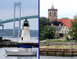 Newport Harbor Walk Bridge and St. John Church